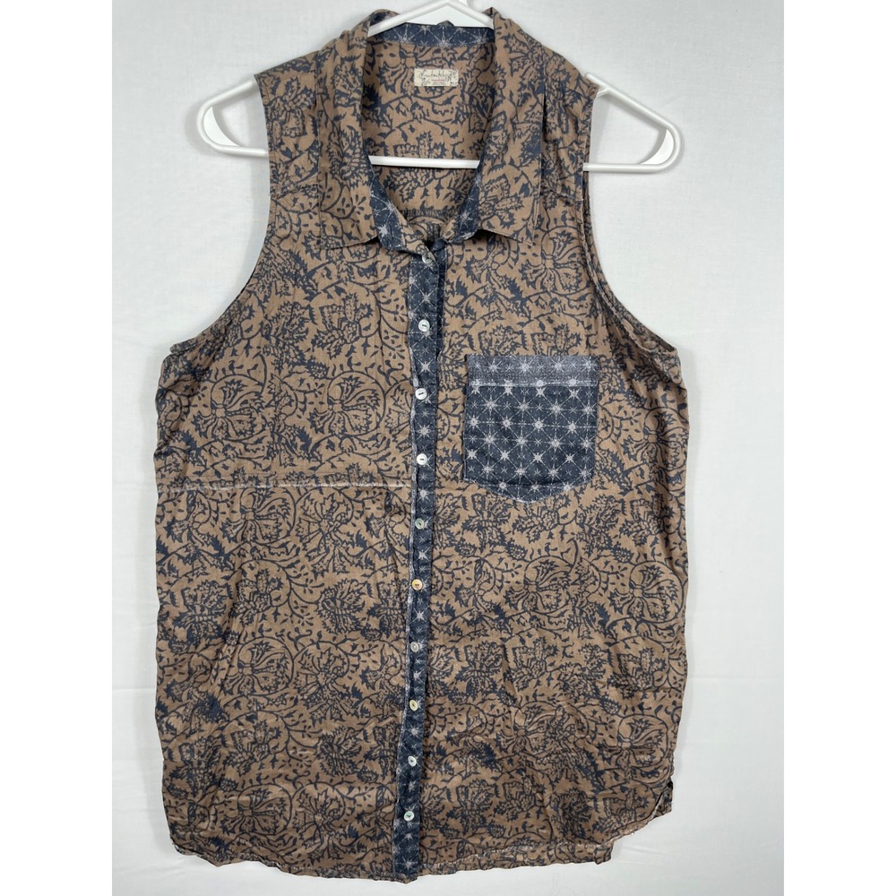 Intimately Free People Sleeveless Button Down Top Womens Small Mixed Print Brown